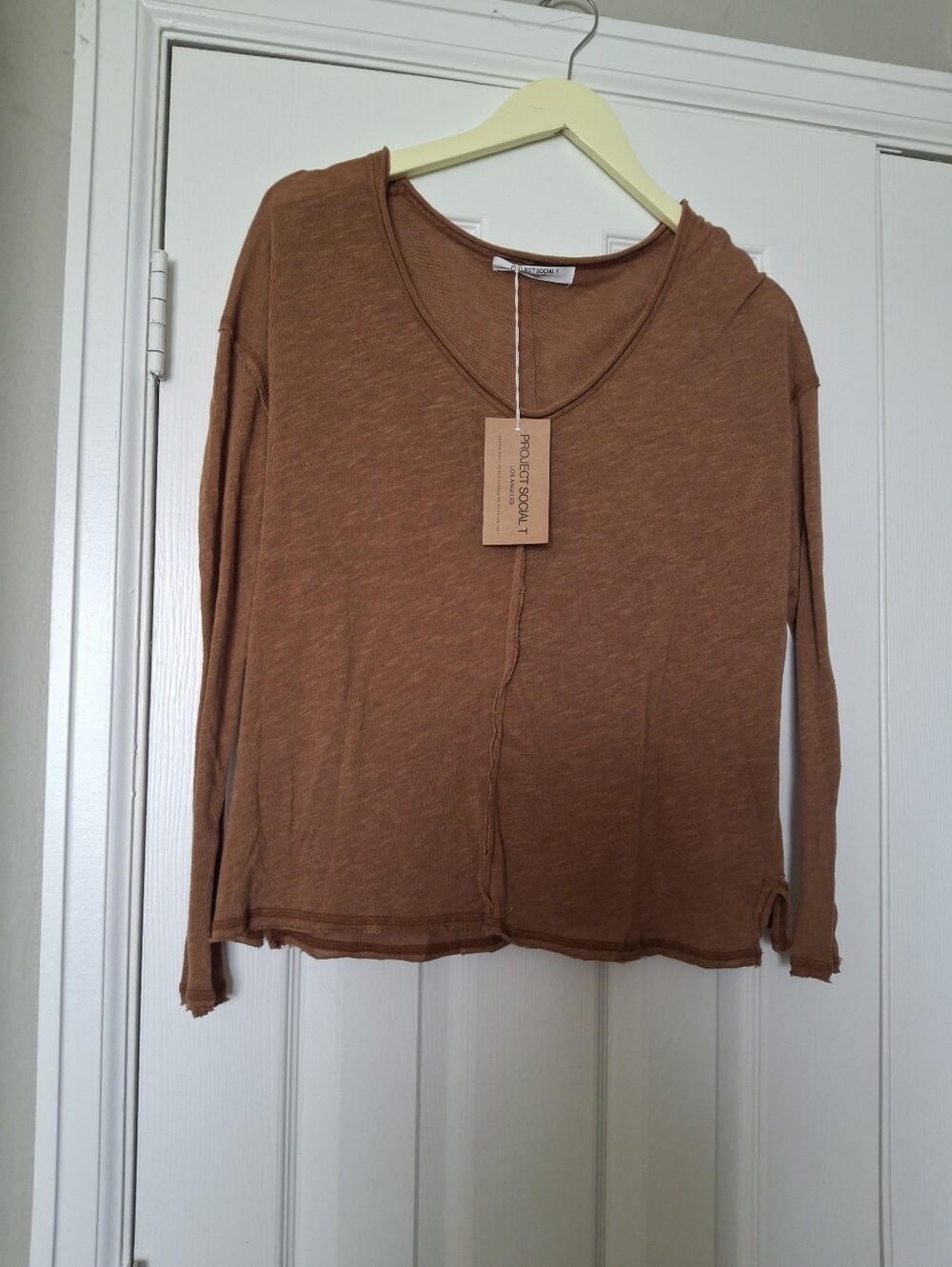 Project Social T Rust-Brown Long Sleeve V-Neck Tee